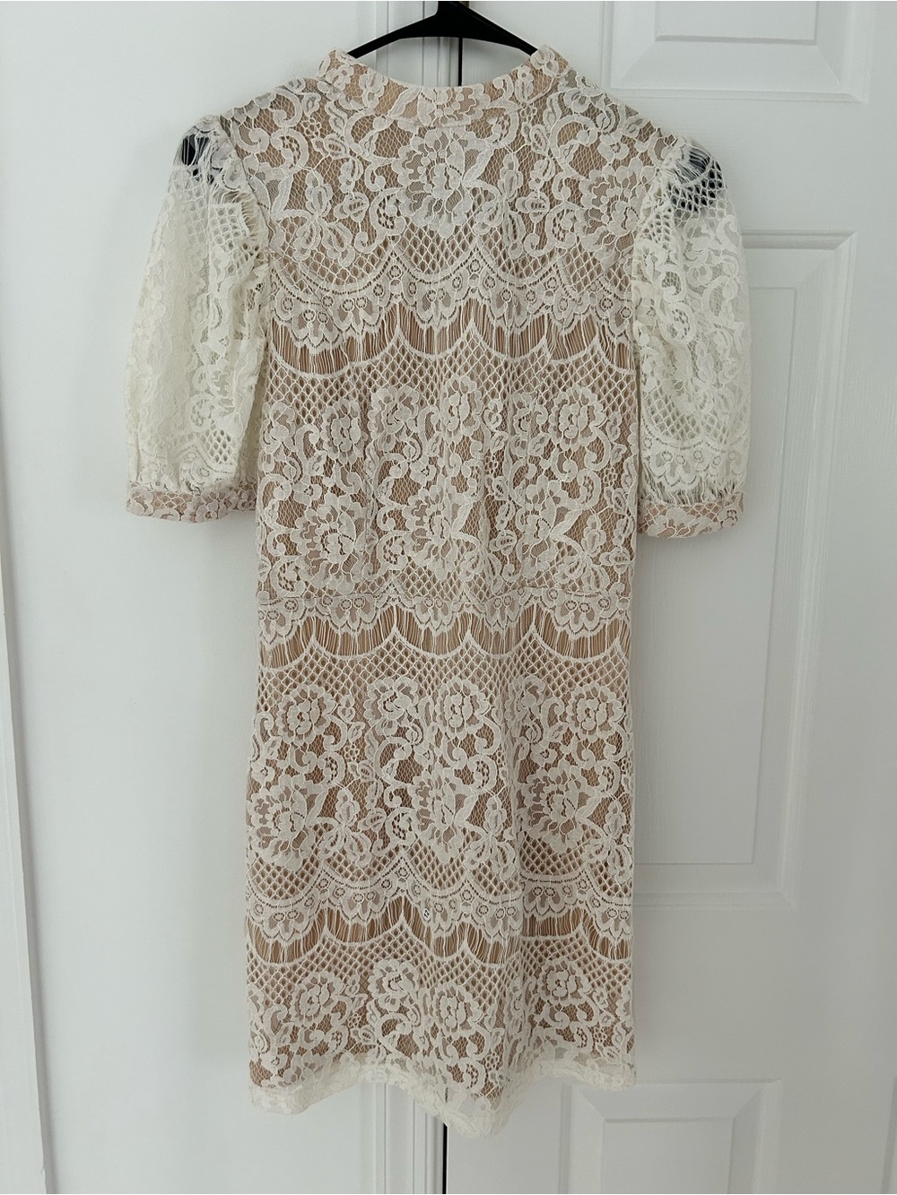 A. Calin by Flying Tomato Cream Lace Midi Dress with Nude Underlayer